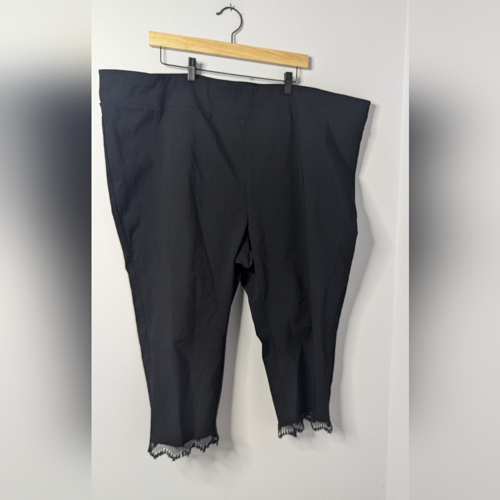 Avenue Black Stretch Pants with Lace Cuff‎ Detail, Size 30/32